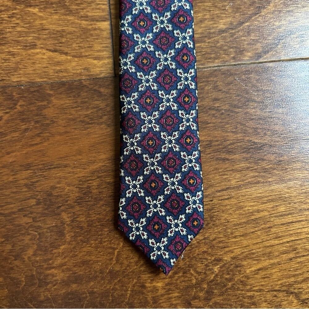 Posh Newport Beach Vintage Red & Blue Geometric Silk Tie, Hand Printed in Italy - Picture 7 of 12